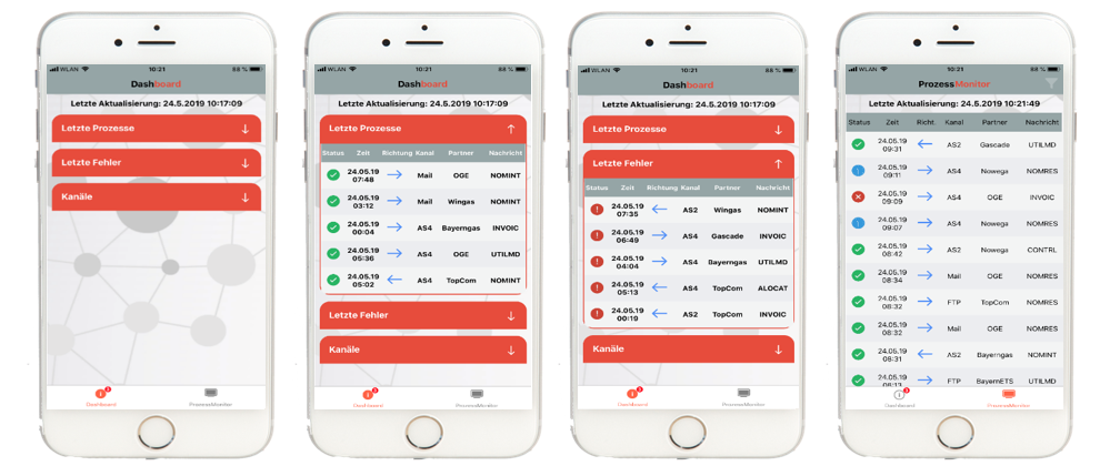 Ansicht mobile Anwendung Monitoring auf dem Smartphone